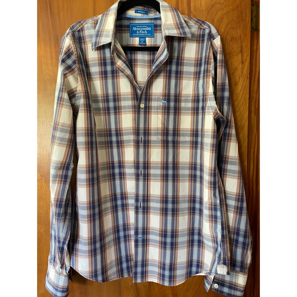 NWOT Abercrombie & Fitch Muscle Fit Shirt Long Sleeve Plaid XL Retro Layering